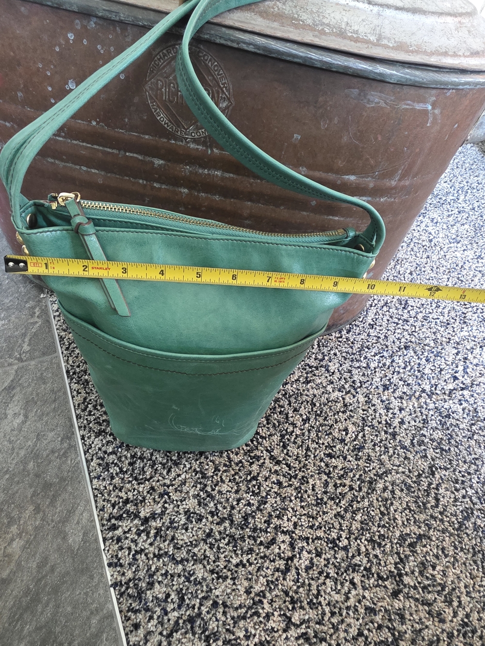 HOBO Green Leather Bucket Satchel Crossbody Bag Vintage Soft Leather Y2K - Picture 12 of 16